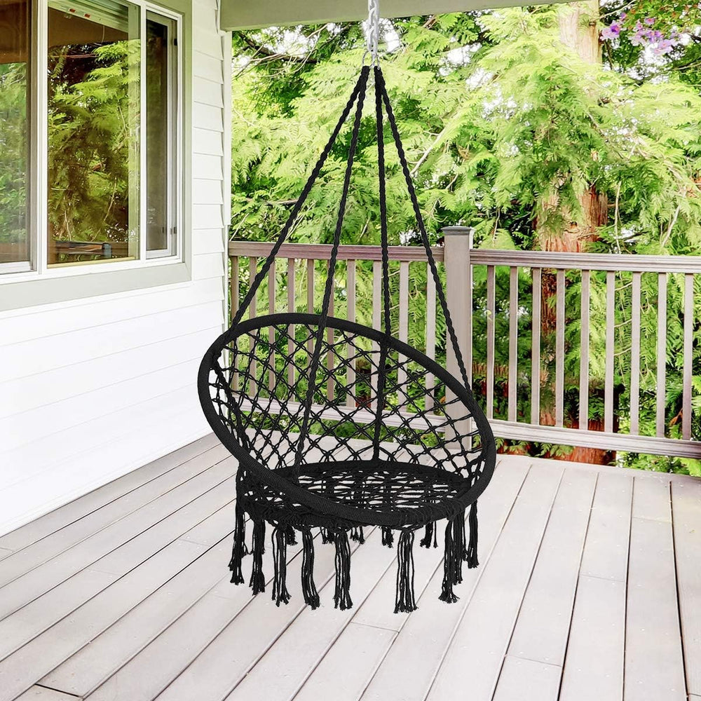 DORTALA Hammock Chair, Cotton Rope Macrame Hanging Swing Chair W/Metal Hoops ...