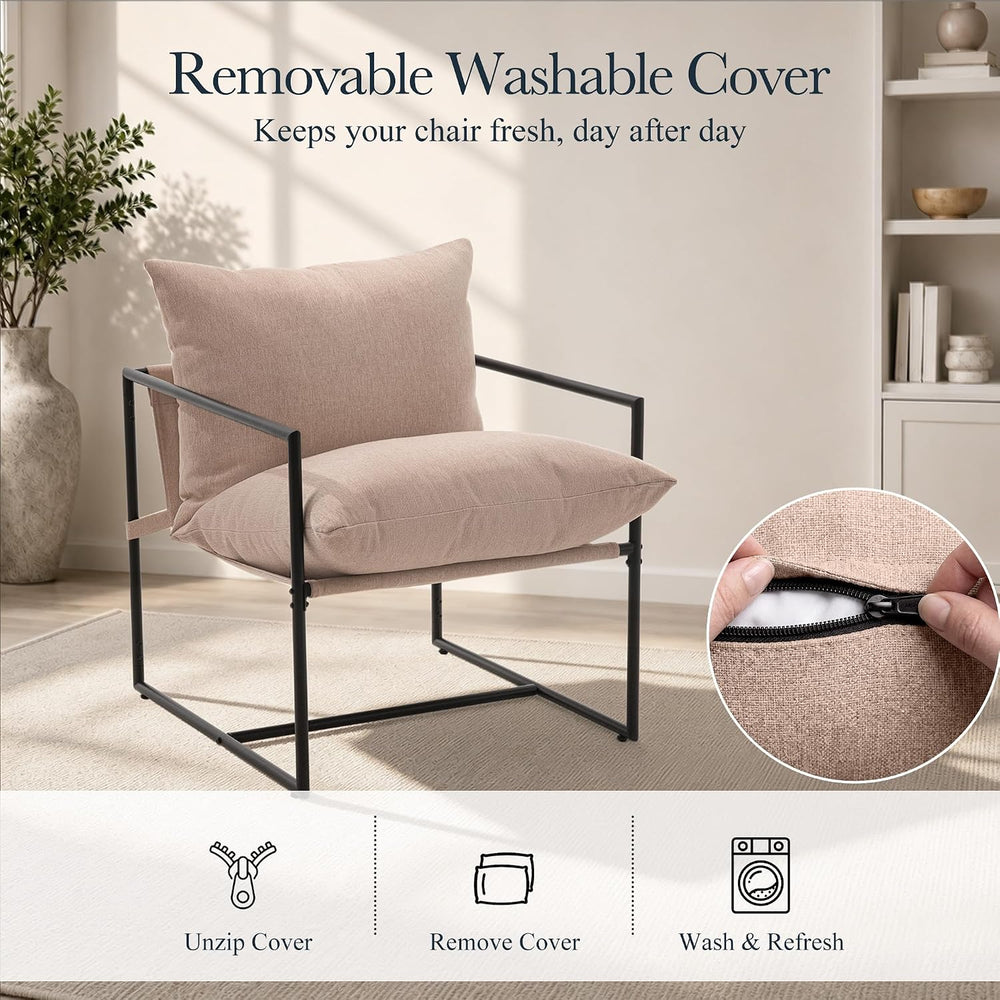 Modern Accent Chair, Upholstered Reading Sling Chair with Metal Frame and Sof...