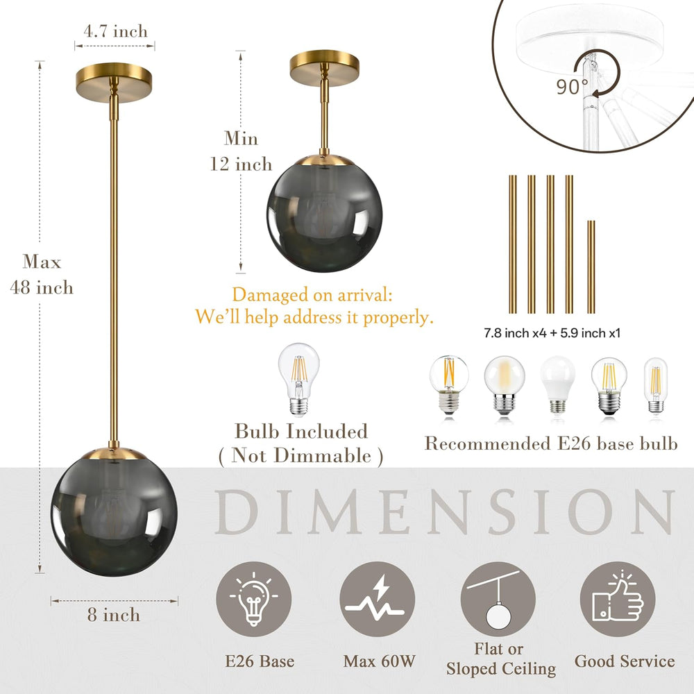 Bagood 8 Inch Globe Pendant Light Gold Globe Pendant Lights Kitchen Island Mi...