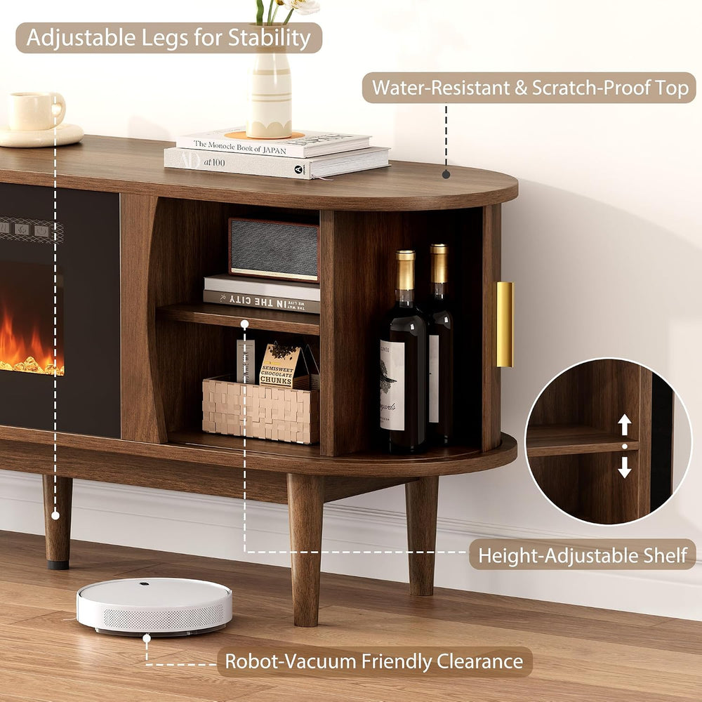 Decofy 70″ Fluted Fireplace TV Stand for 80″ TVs, Entertainment Center with F...