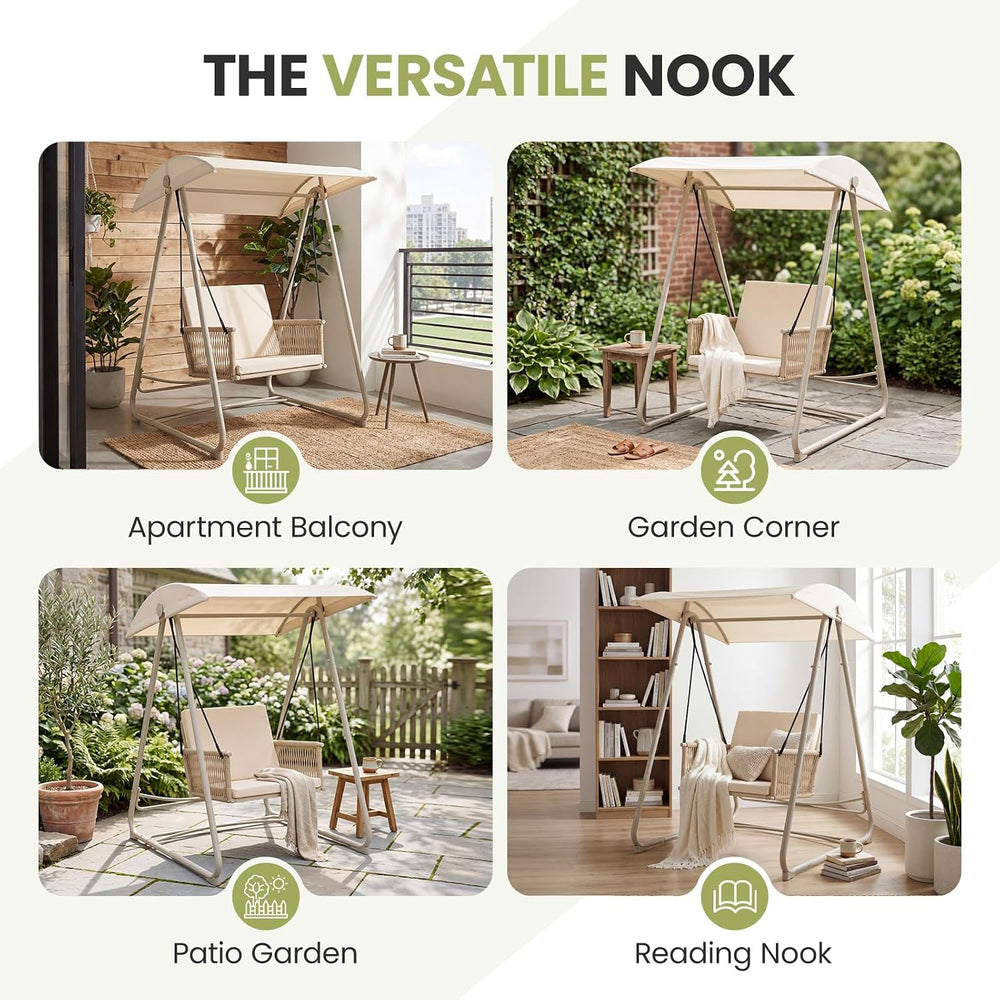 Porch Swing with Stand, Outdoor Swing with Canopy, All Weather Outdoor Swings...
