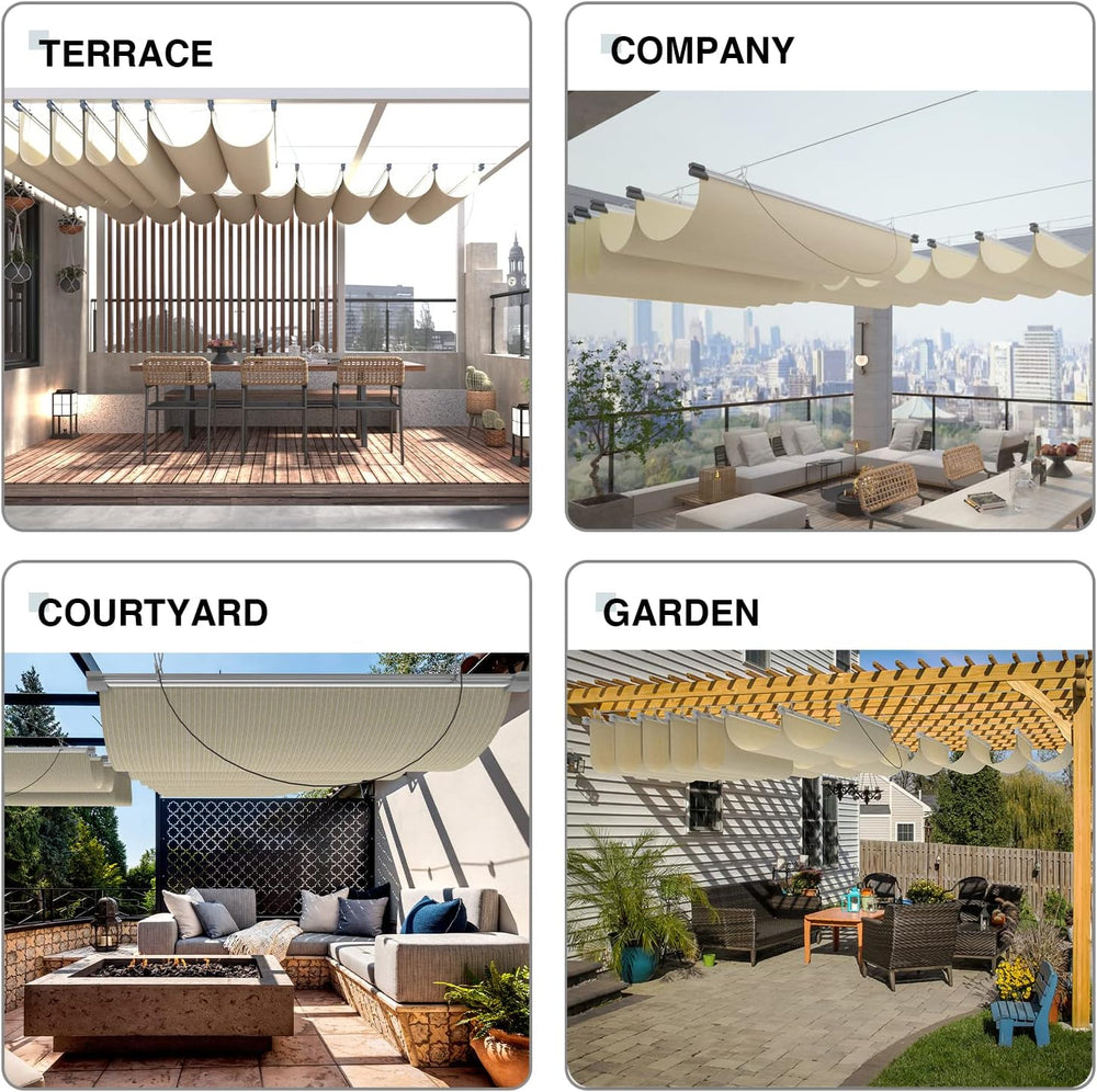 ECOOPTS 4'x12' Retractable Wave Sun Shade Canopy Pergola Cover Shade ...