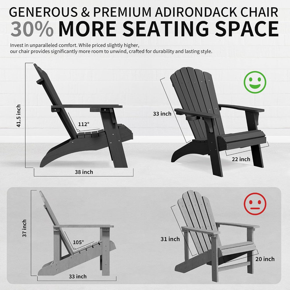 Psilvam Oversized Adirondack Chairs with Cup Holder, Black