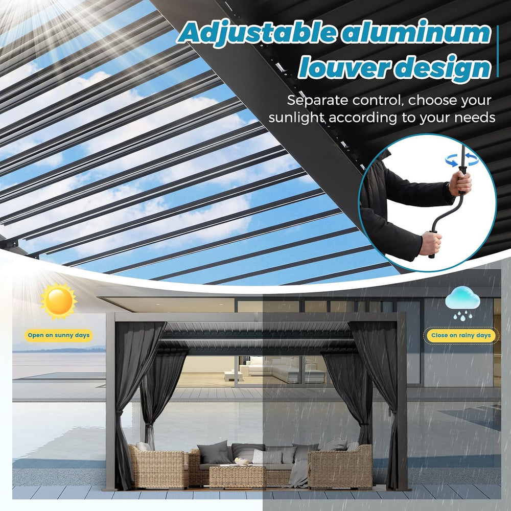 LVUYOYO Outdoor Louvered Pergola 10' x 13', Aluminum Pergola with Adj...