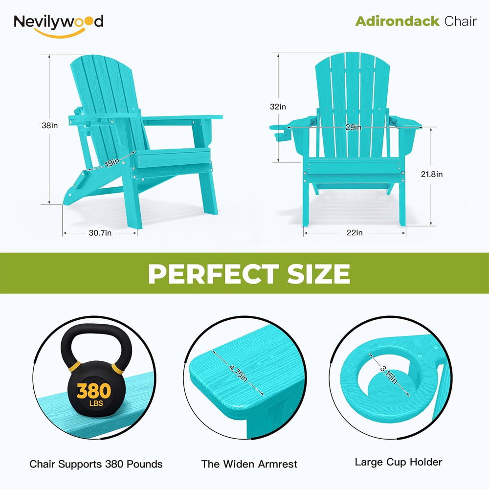 nevilywood Folding Adirondack Chair, HDPE Ergonomic Cup Holder, Aruba