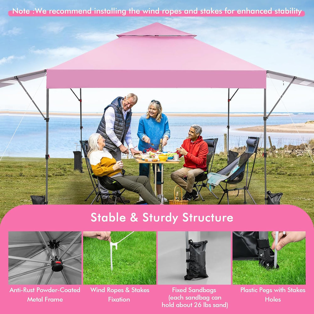 Tangkula 10x17.6 Ft Pop Up Canopy with Adjustable Dual Awnings, 2 Tier Outdoo...