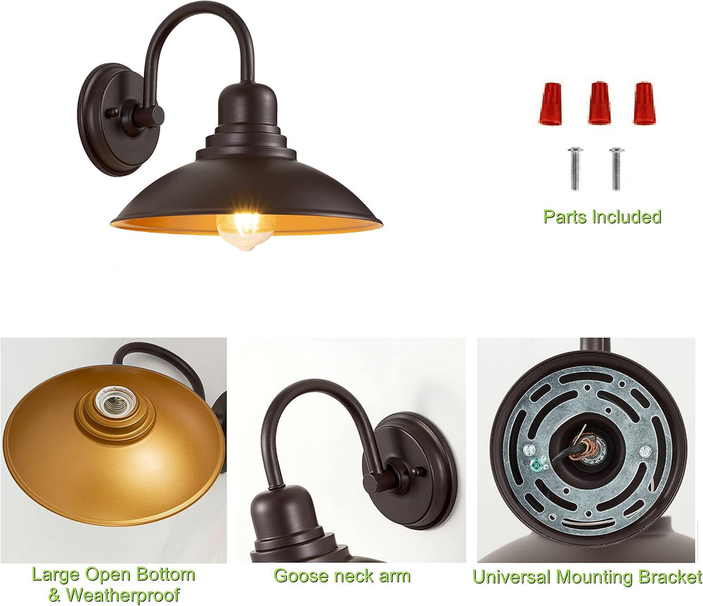 GOLDHILL 10.5" Bronze Gooseneck Metal Outdoor Barn Light, Powder Coated ...