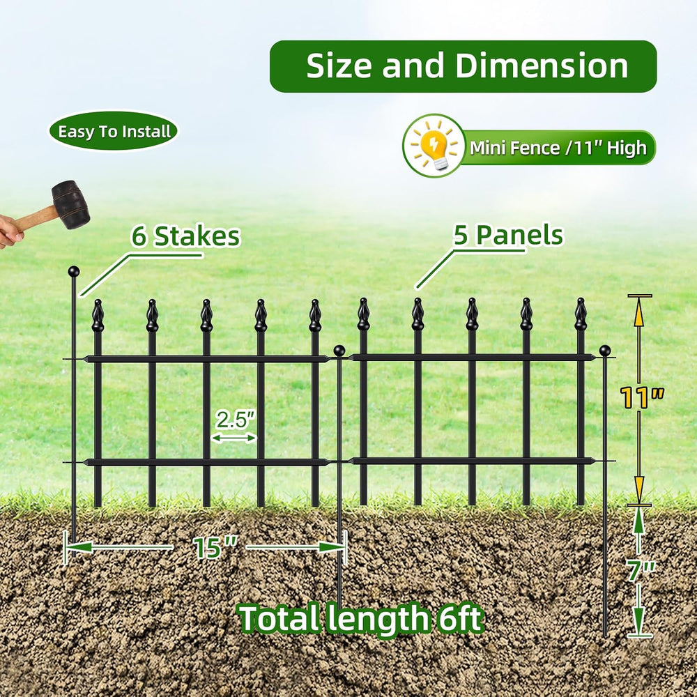 Decorative Metal Garden Fence 11" x 6', Small Fence Border with Stakes