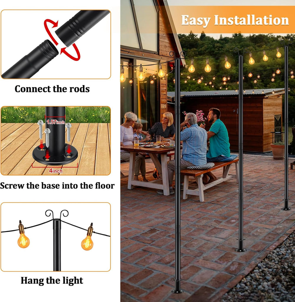 COCONUT String Light Poles for Ground, 8FT Heavy Duty Adjustable Metal Poles ...