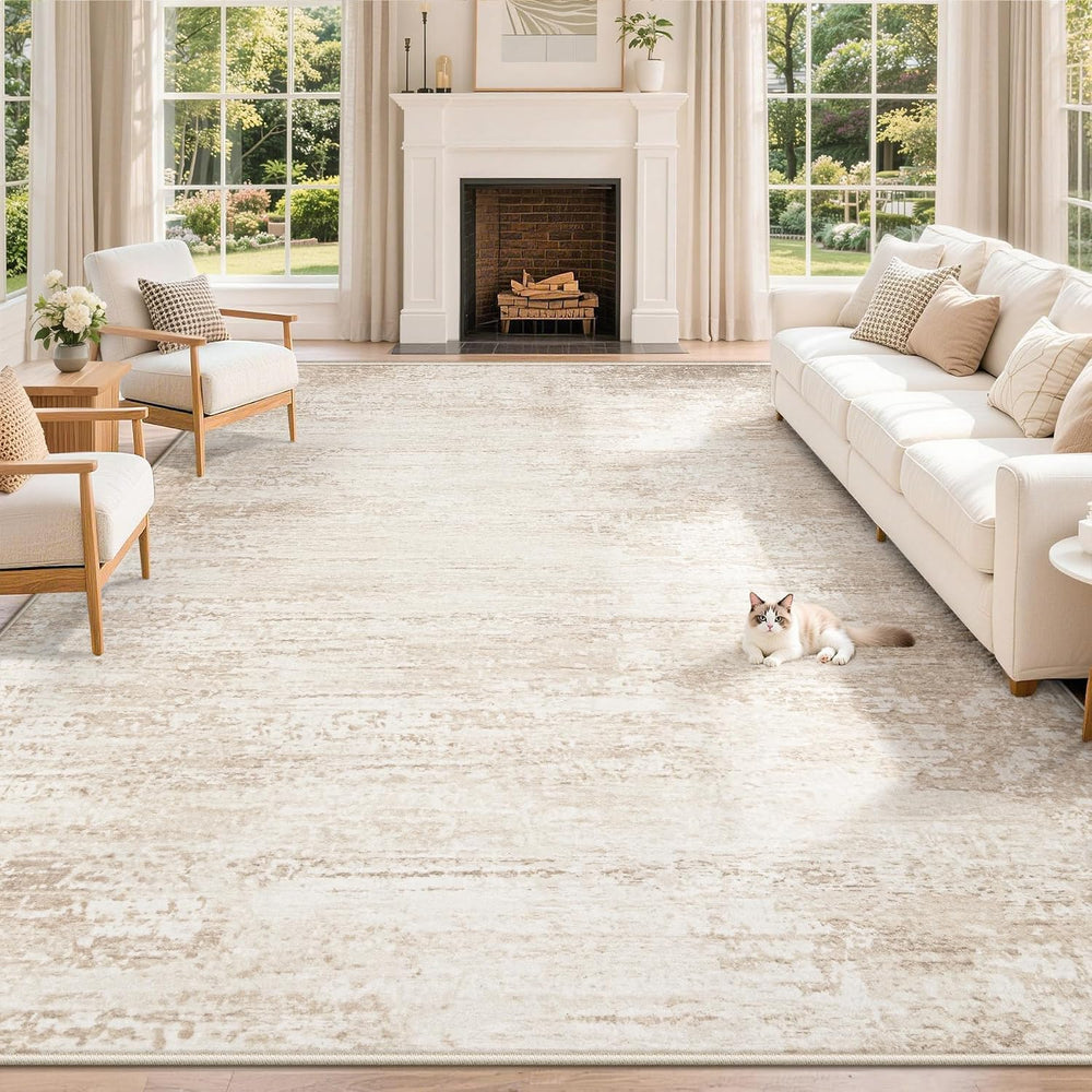 TENGTENGLINK Washable 8x10 Area Rugs for Living Room Modern Abstract Beige