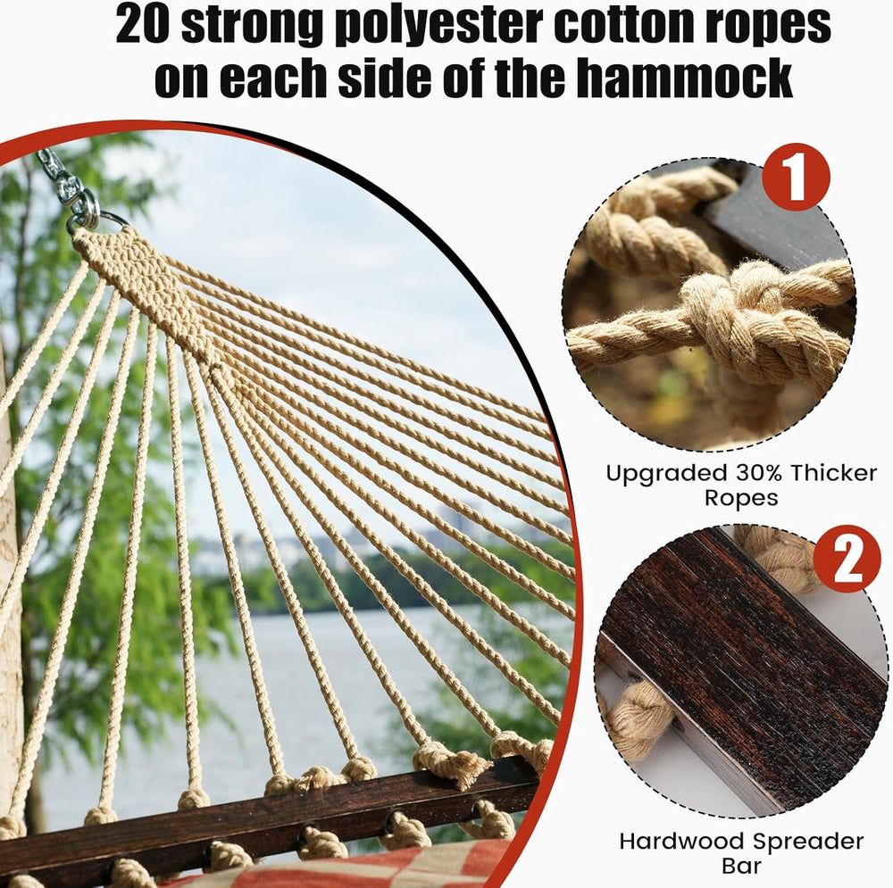 Quilted Double Hammock, Fade‑Resistant Fabric, 600 LBS Capacity