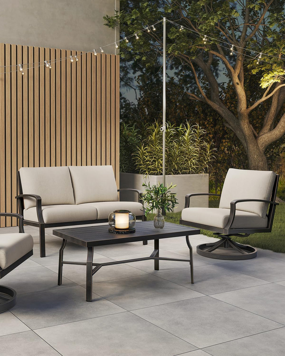 Never-Rust Aluminum Outdoor Loveseat, Modern Patio Loveseat Couch with Deep S...