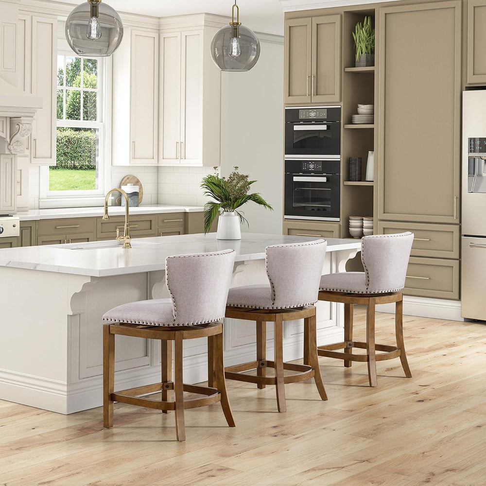 ROME + OAK Carlynd 26" Swivel Counter Stool, Weathered Oak, Set of 4