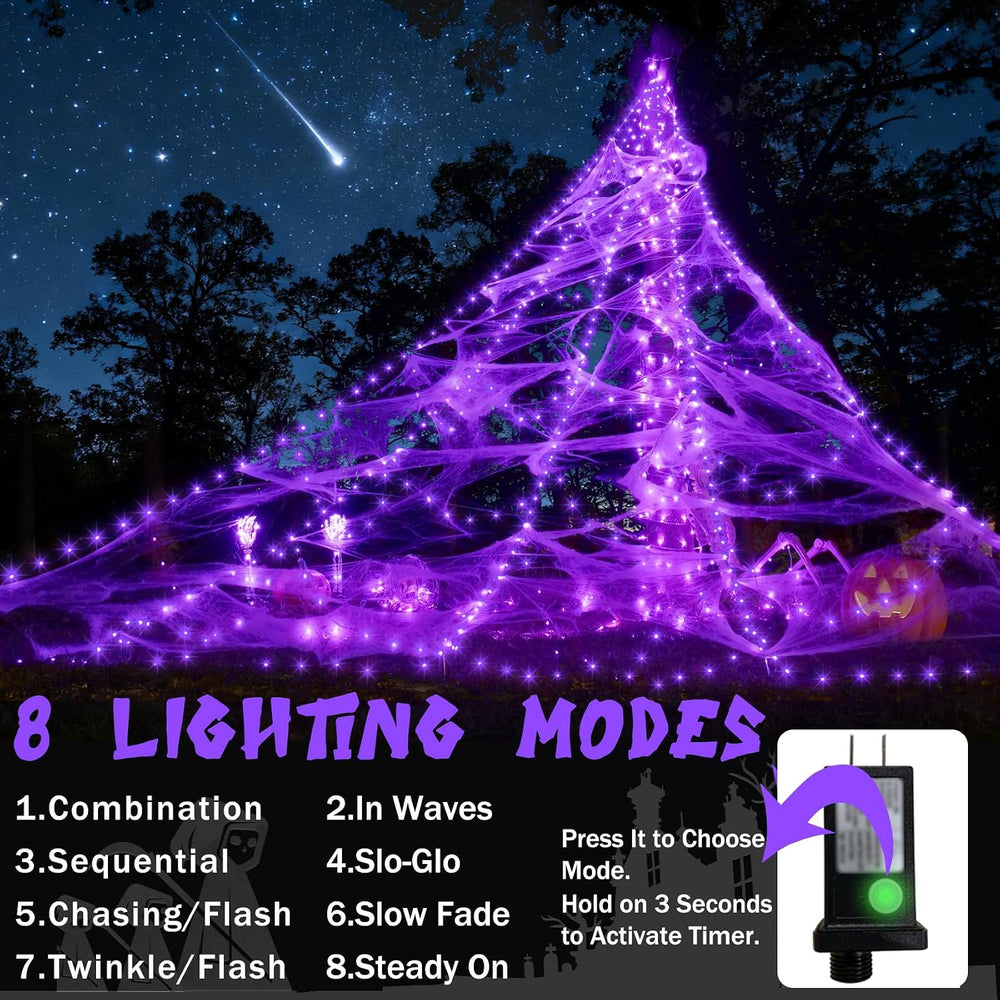 Spider Web Lights for Halloween Decorations Outdoor - 616 LEDs, 8 Lighting Mo...