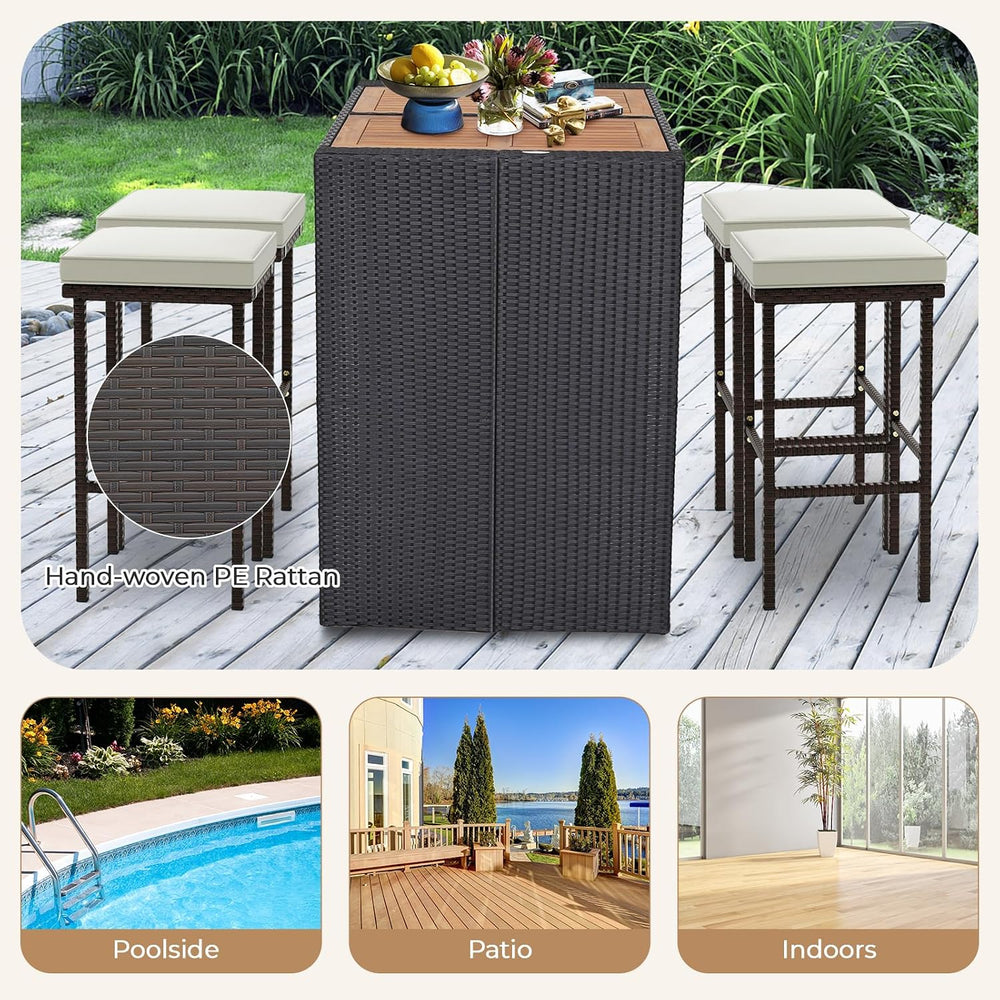 HAPPYGRILL Wicker Bar Stools Set of 4, Bar Height Bistro With Removable Seat ...