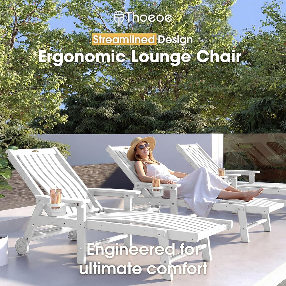 THOEOE Outdoor Chaise Lounge Chair, HDPE Pool Lounge Chair, White