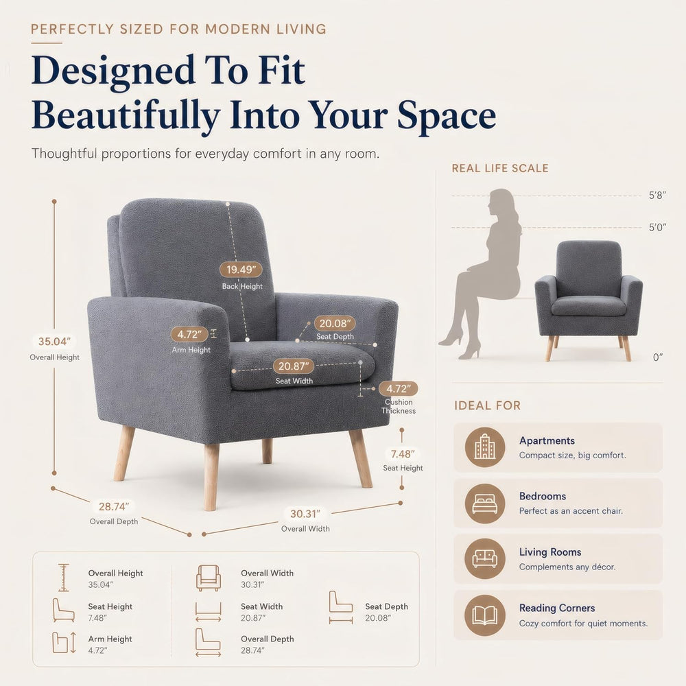 Naomi Home Frida Teddy Fleece Accent Chair, Mid-Century Modern Inspired Armch...