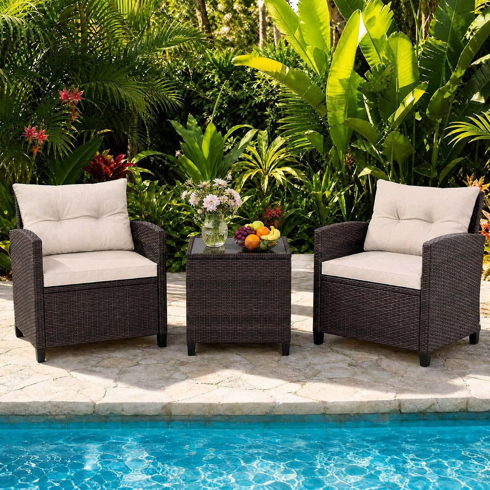 COSTWAY 3PCS Wicker Patio Furniture Set with Cushions for Balcony and Porch