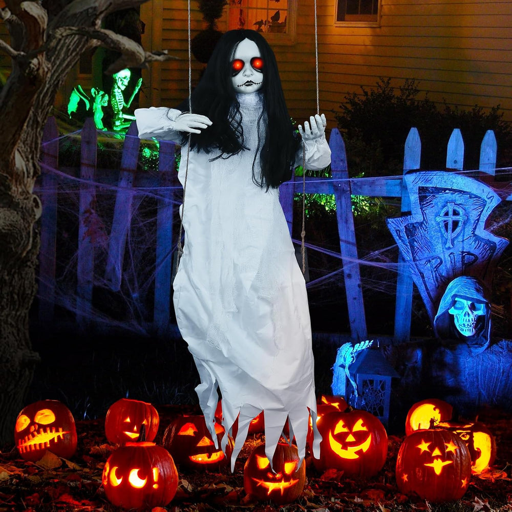 Scary Halloween Decorations Outdoor, 47" Hanging Swinging Girl Creepy Doll