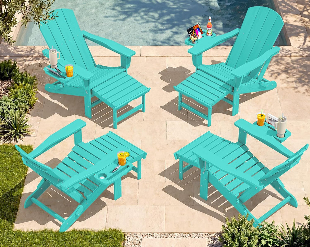 SERWALL Folding Adjustable Adirondack Chairs with Footrest Set of 4, HDPE Out...