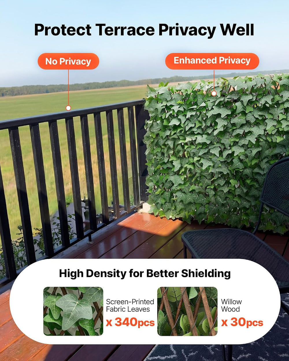 VEVOR Expandable Fence Privacy Screen, 25 x 126 in Expand Artificial Plant Wa...