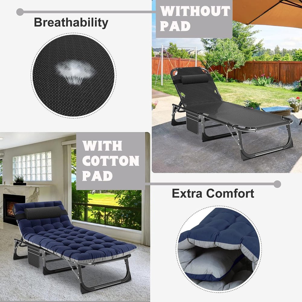 ABORON Tanning Chair, 5-Position Padded Folding Chaise Lounge