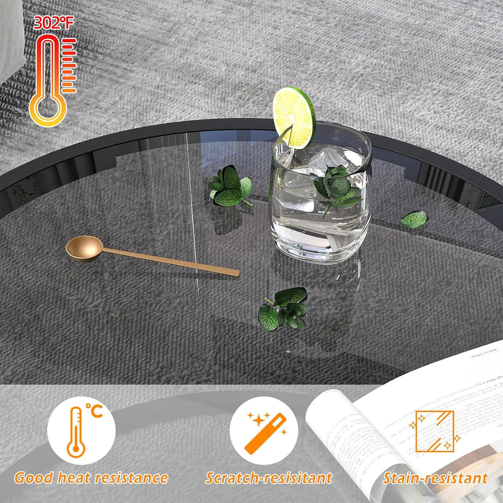 Glass Coffee Table Modern Center Table,Minimalist Round Coffee Tea Table,Temp...