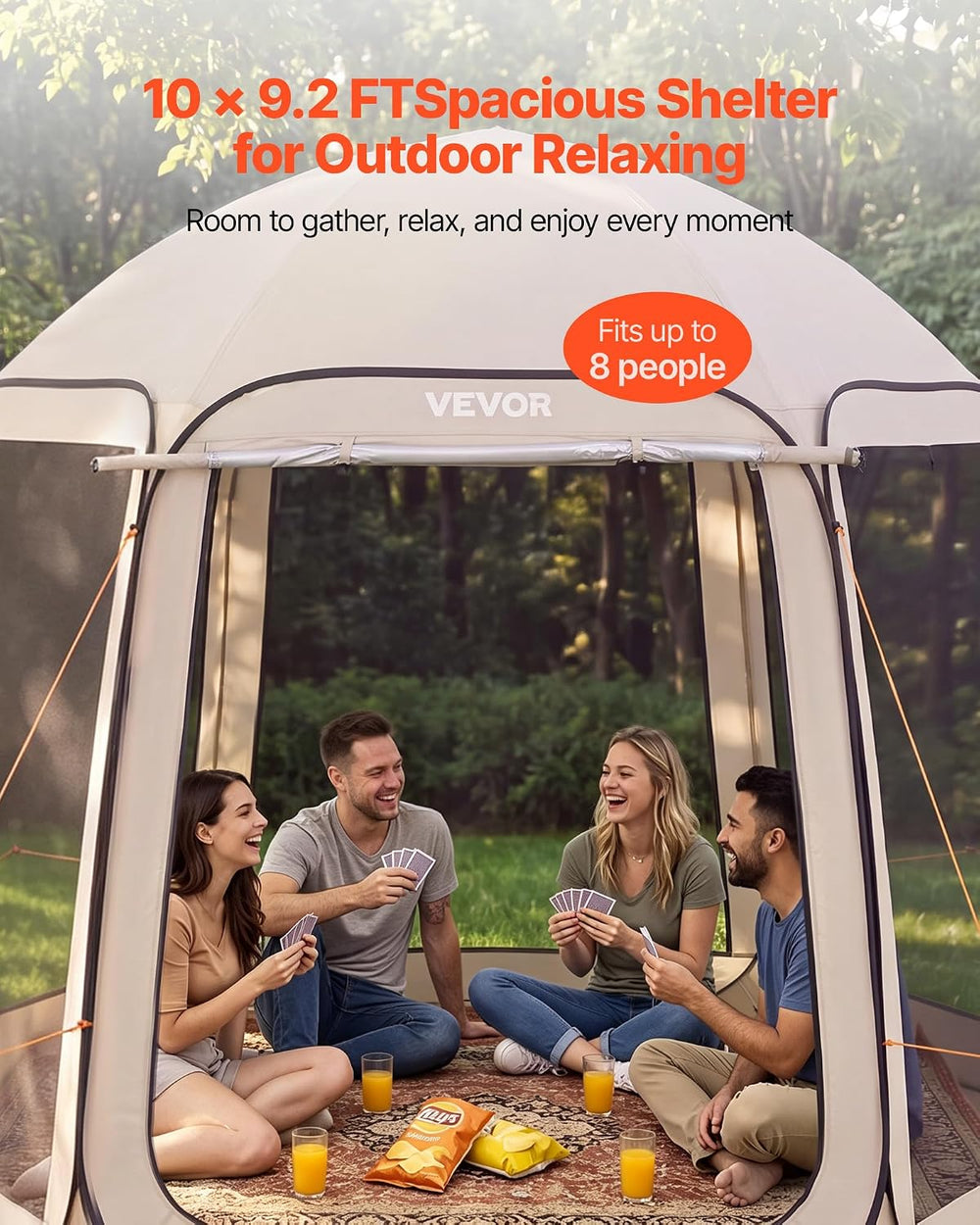 Pop Up Screen House Tent VEVOR 10 x 9.2 FT Pop-Up Screen Room with Awning, Po...