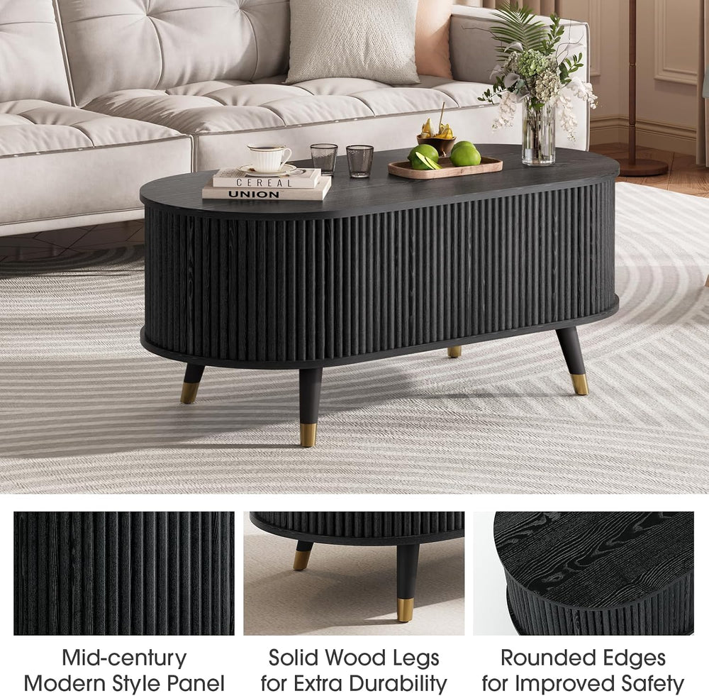 JOINICE Oval Lift Top Coffee Table with Storage for Living Room,42.5",Black