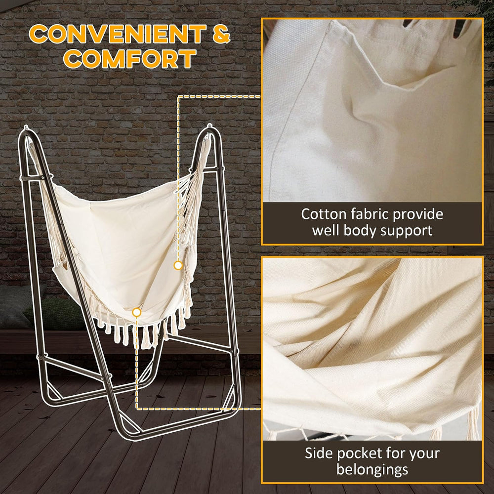 Outsunny Patio Hammock Chair Outdoor with U Shape Stand Brown/Cream White