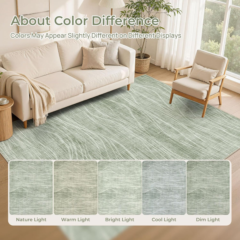 WITSHOCK 8x10 Area Rugs for Living Room: Green Rug Washable Modern Carpet