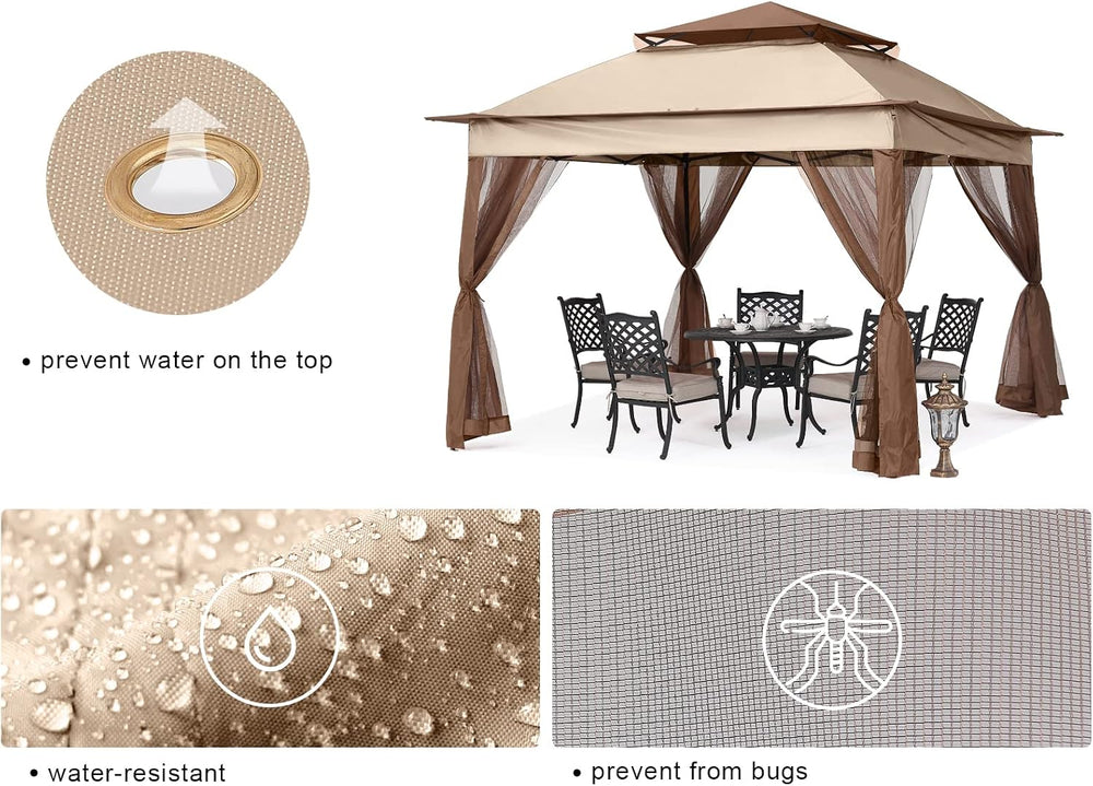MASTERCANOPY 11x11 ft Pop Up Gazebo with Netting Screen Walls, Champagne