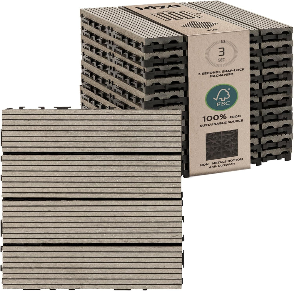 IDZO Wood Plastic Composite Deck Tiles Set of 10, Sustainable FSC Composite D...