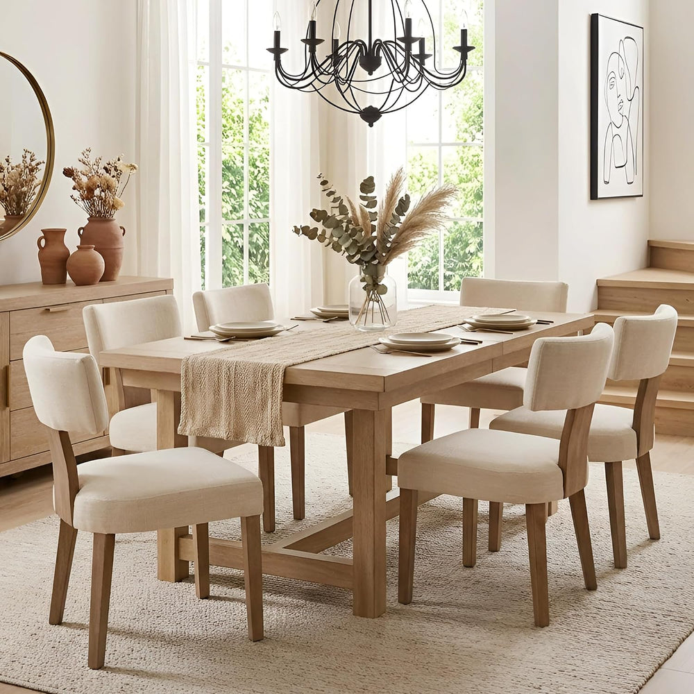 HNY Mid Century Modern Dining Chairs Set of 6, Upholstered Linen Kitchen &...