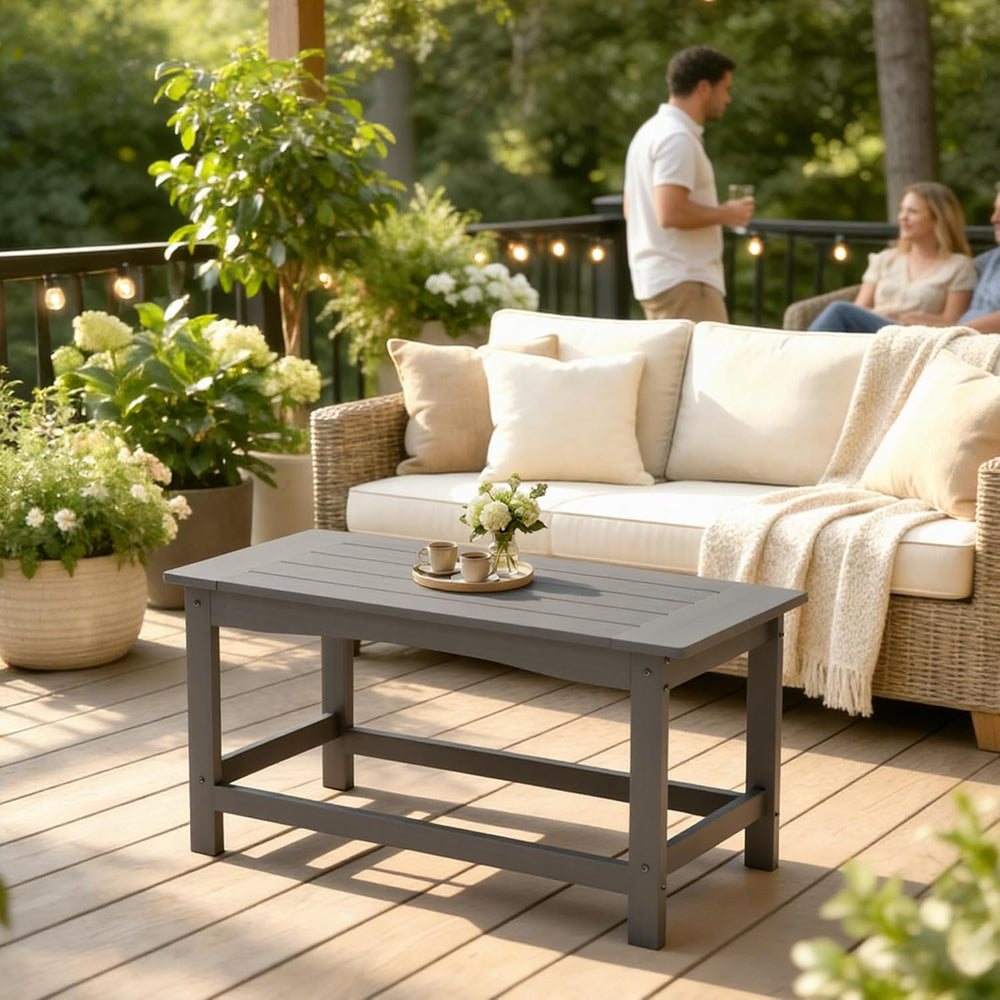 Outdoor Coffee Table, 35.4" x 17.5" All Weather Rectangle Patio Cof...