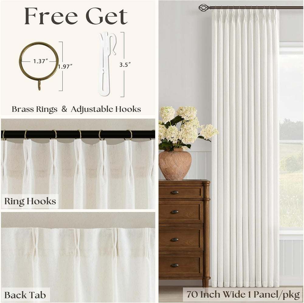 Natural Beige Semi Sheer Pinch Pleated Linen 70 Inch Extra Wide Curtains