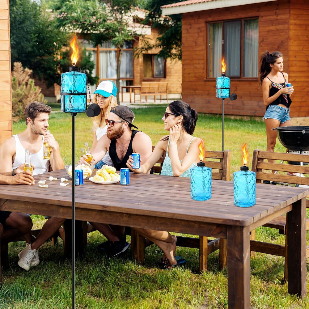 SNOGSWOG Glass Citronella Torches Set of 4, 12 Oz Outdoor Garden Torch with 5...