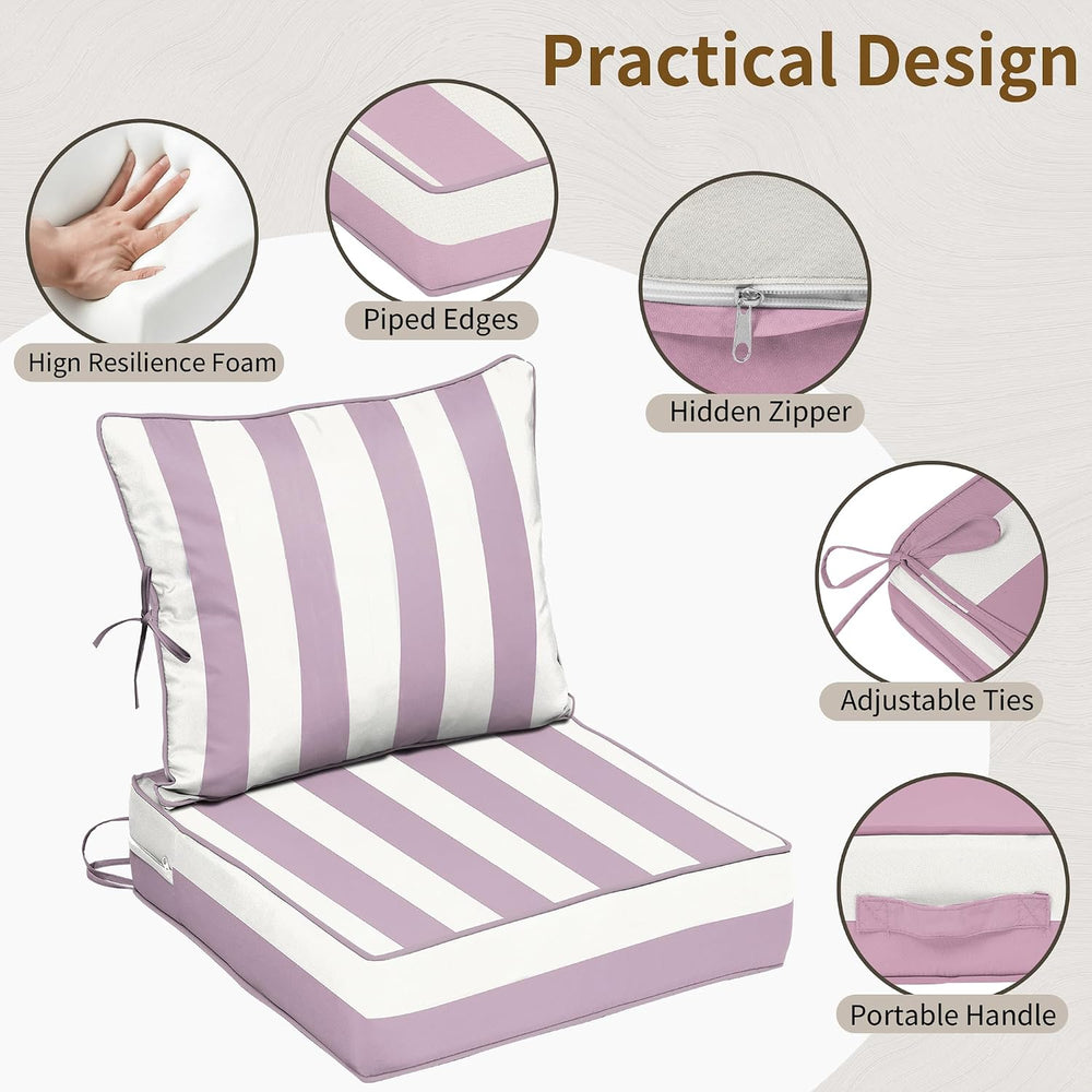 22x24 Outdoor Chair Cushions Set of 2, Waterproof Deep Seat Cushions for Pati...