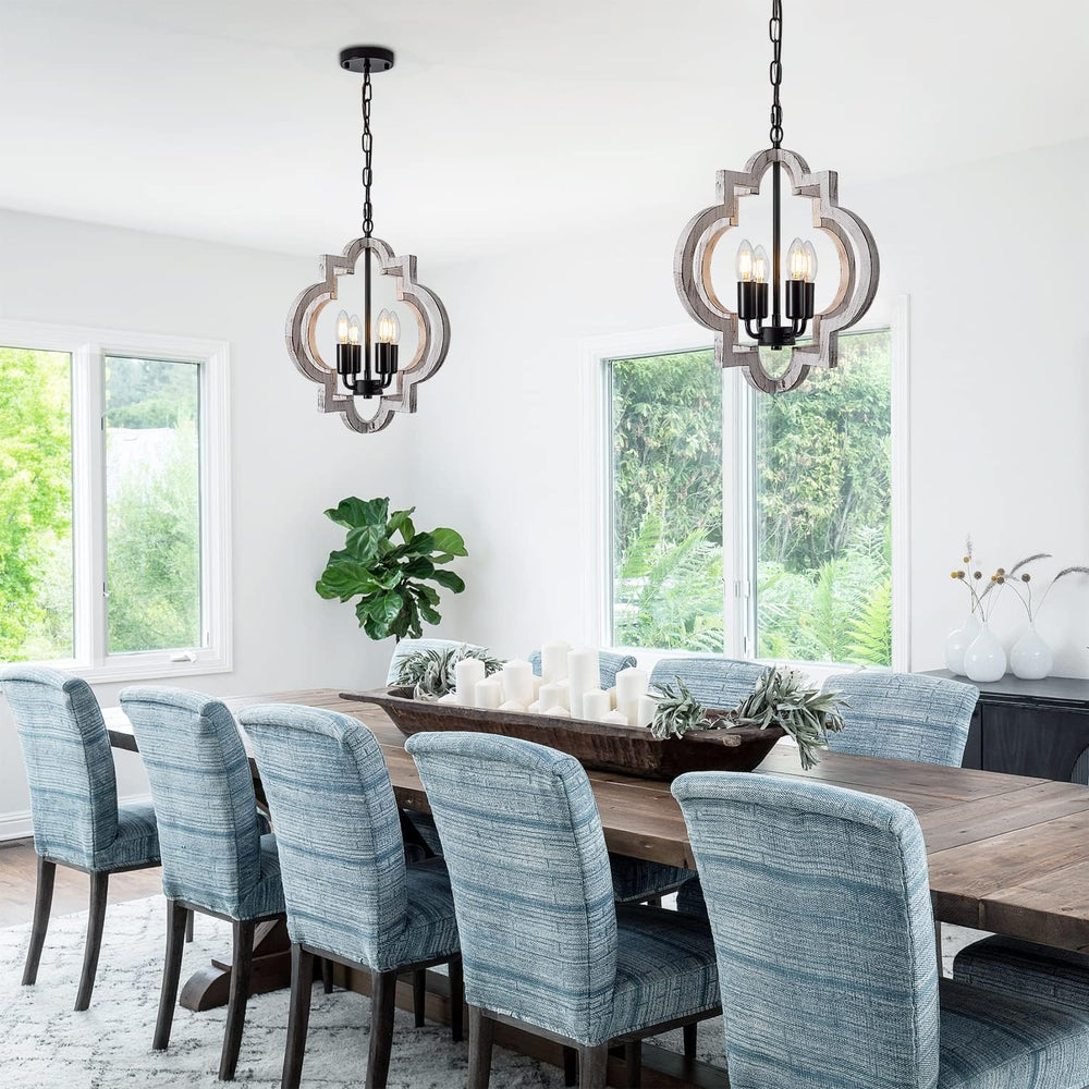 4-Light 15" Farmhouse Orb Chandelier Rustic Handmade Distressed White Wo...