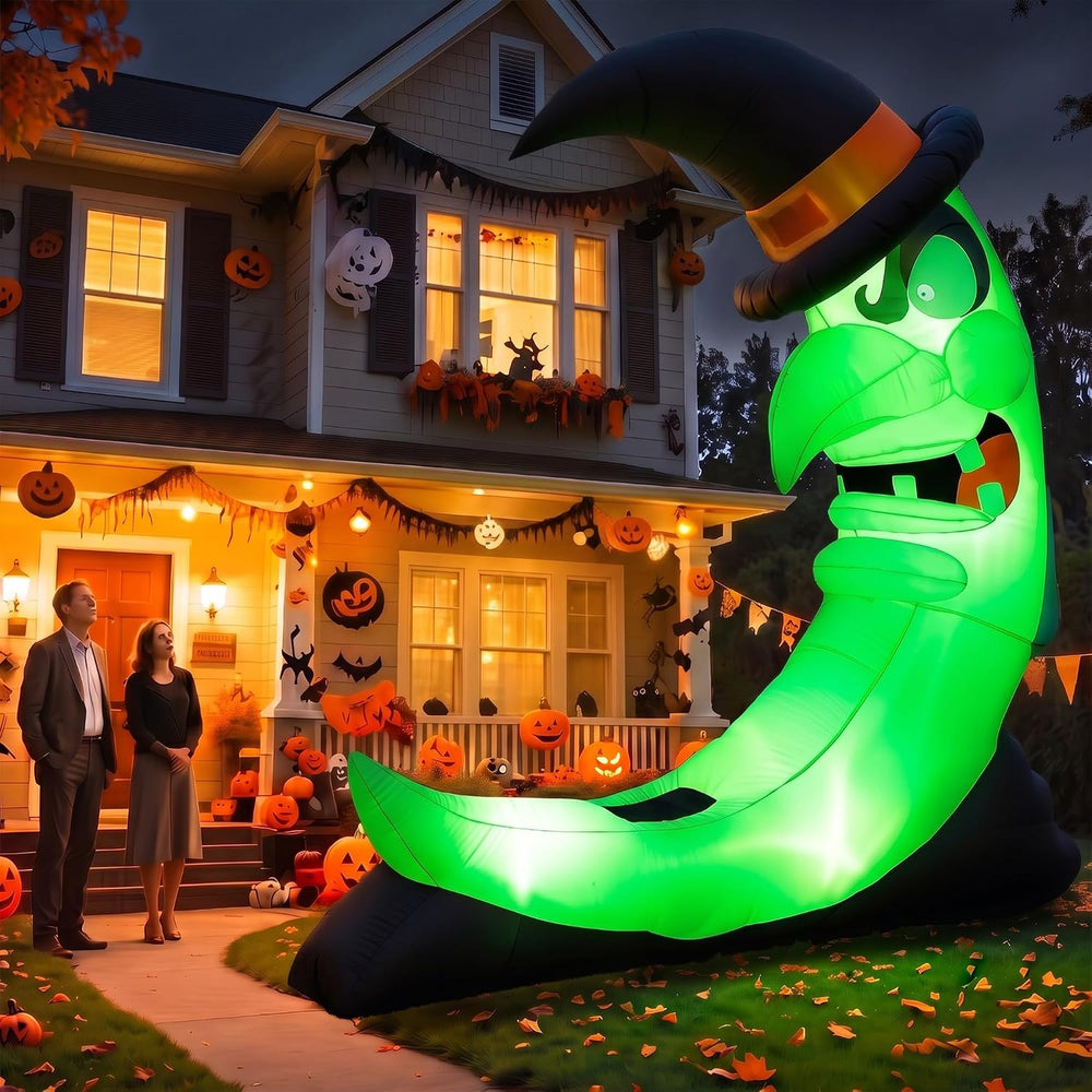 Giant Green 8.9 FT Halloween Inflatables Witch Moon Outdoor Decorations