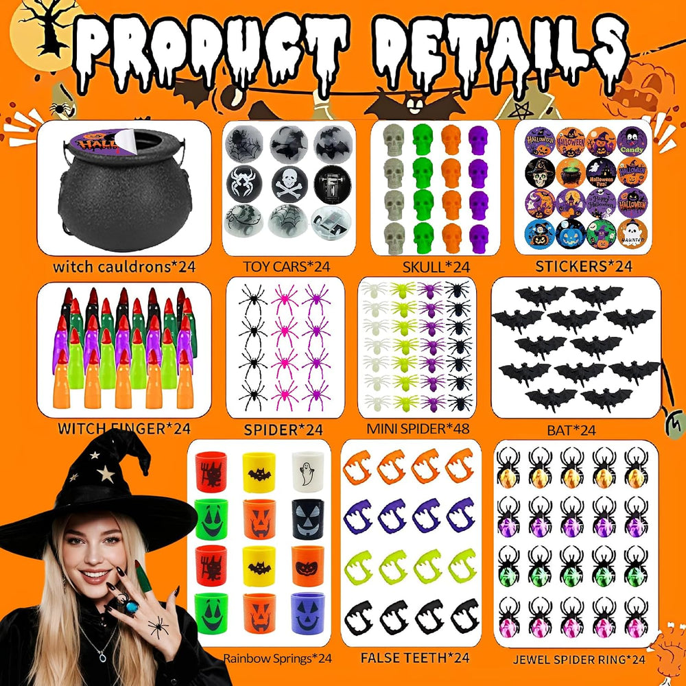 288PCS Halloween Party Favors, 24 Mini Cauldron Sets for Trick or Treat