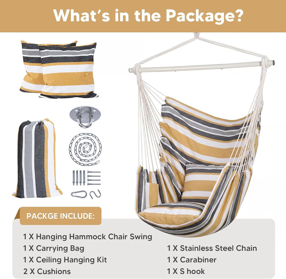 SUNCREAT Hammock Chair Swing with Steel Support Bar, Coffee Stripes