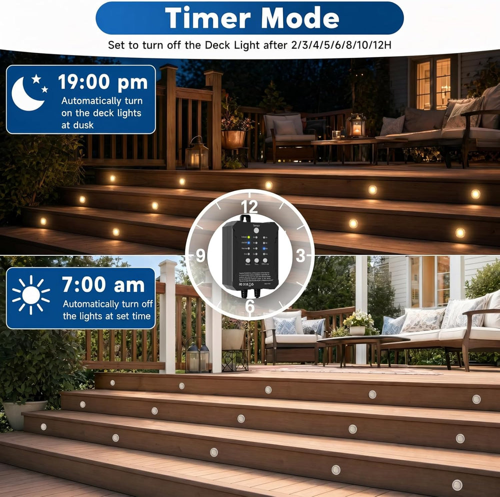 20 Pack Dimmable Recessed Deck Stair Lighting All-in-one with Timer Photocell...