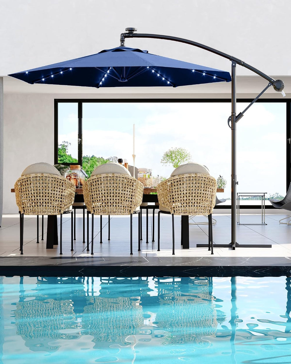 15FT Outdoor Patio Umbrella,Double-Sided Rectangle Market Umbrella with 36 LE...