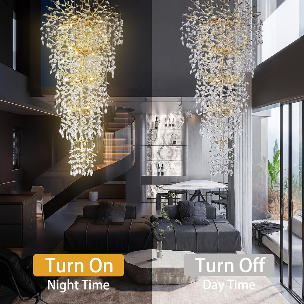 118'' Long Chandelier for High Ceiling, 28-Light Luxury Gold Tree Bra...
