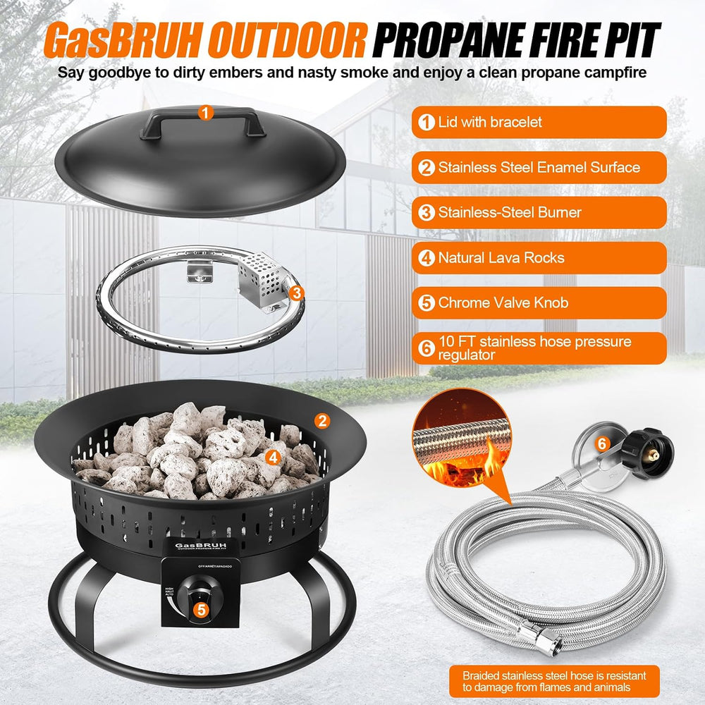 GasBRUH 19″ Outdoor Portable Propane Fire Pit with Grill Grate, Cover&Car...