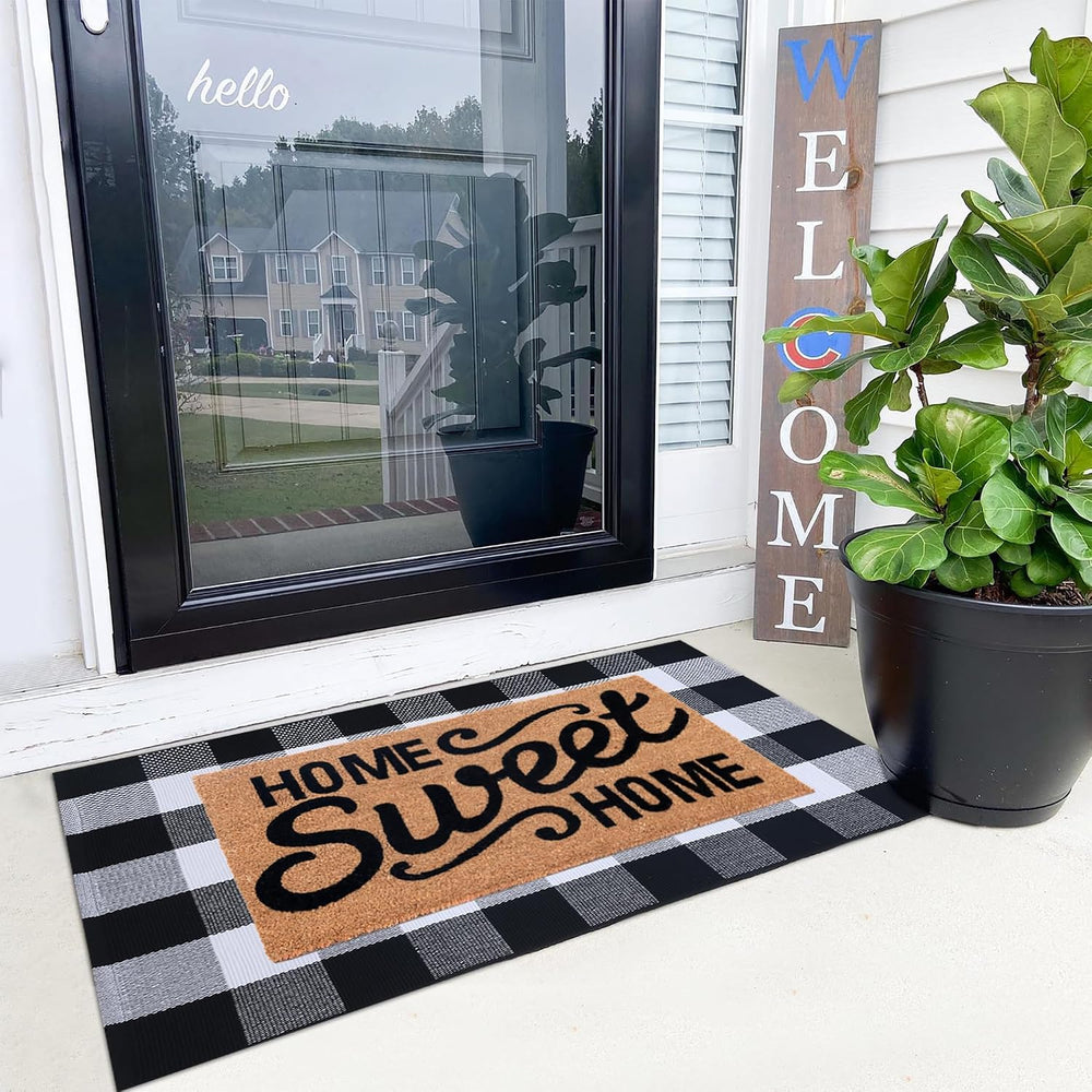 Home Sweet Home Doormat Set, 2-Piece Layered Front Porch Mat Combo, Natural C...