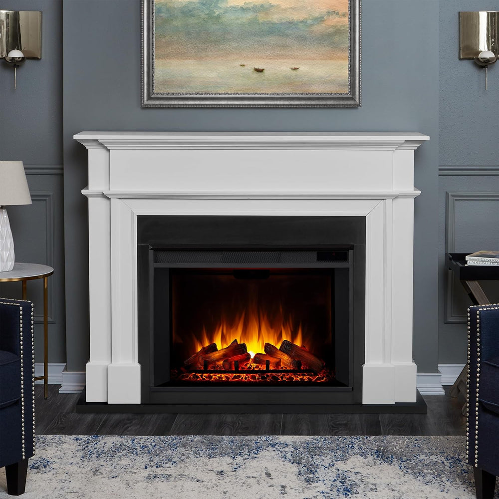 Real Flame Harlan 55” Electric Fireplace with Mantel for Living Room or Bedro...