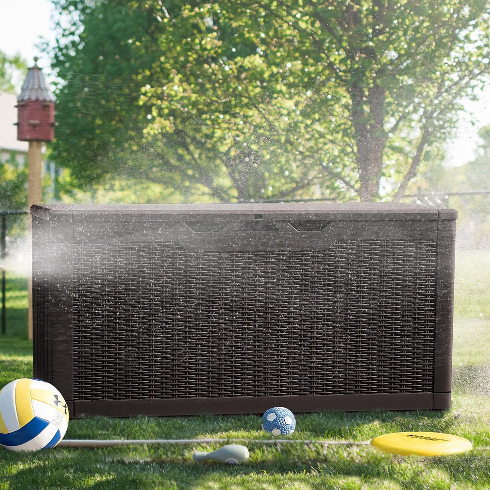 Greesum 100 Gallon Resin Deck Box Large Outdoor Storage, Imitation Rattan Wea...