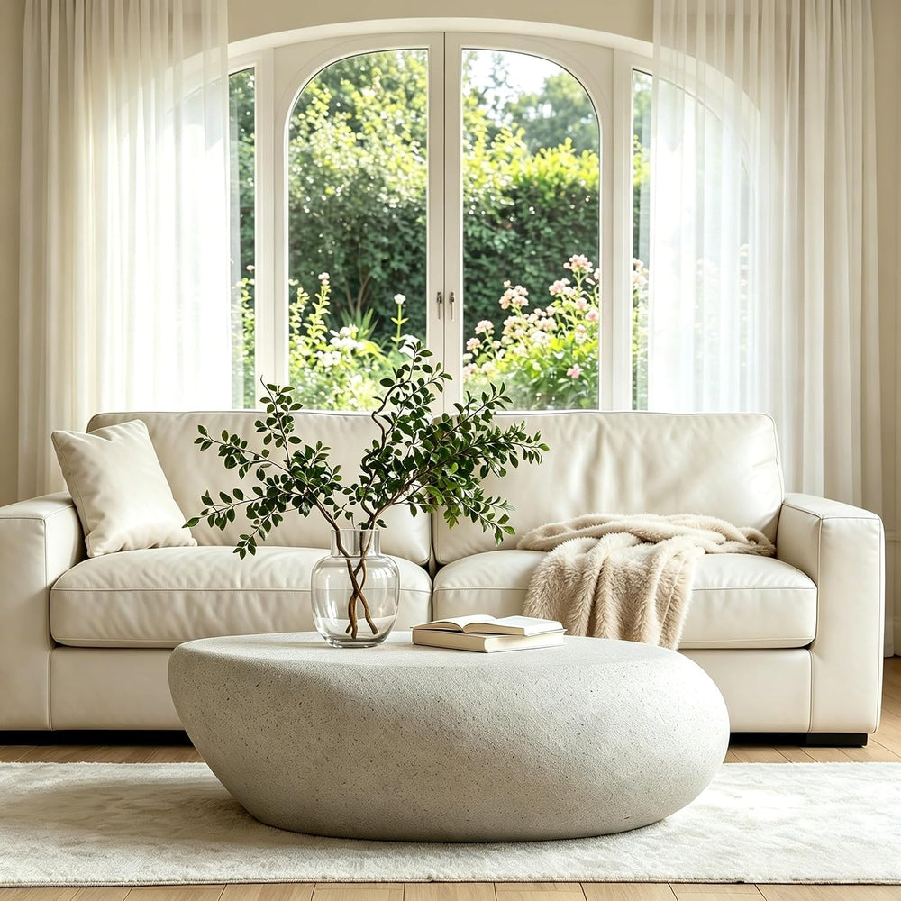 43.31" Oval Coffee Table, Modern Faux Stone Circle Center Tables Accent ...